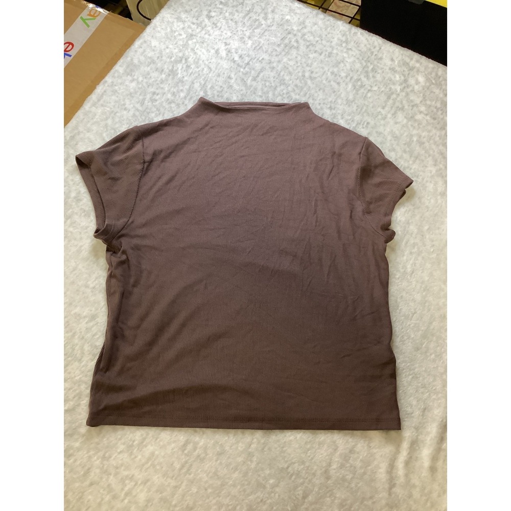 Wild Fable Womens Brown Ribbed Mock Neck Cap Sleeve Top Large New NWT